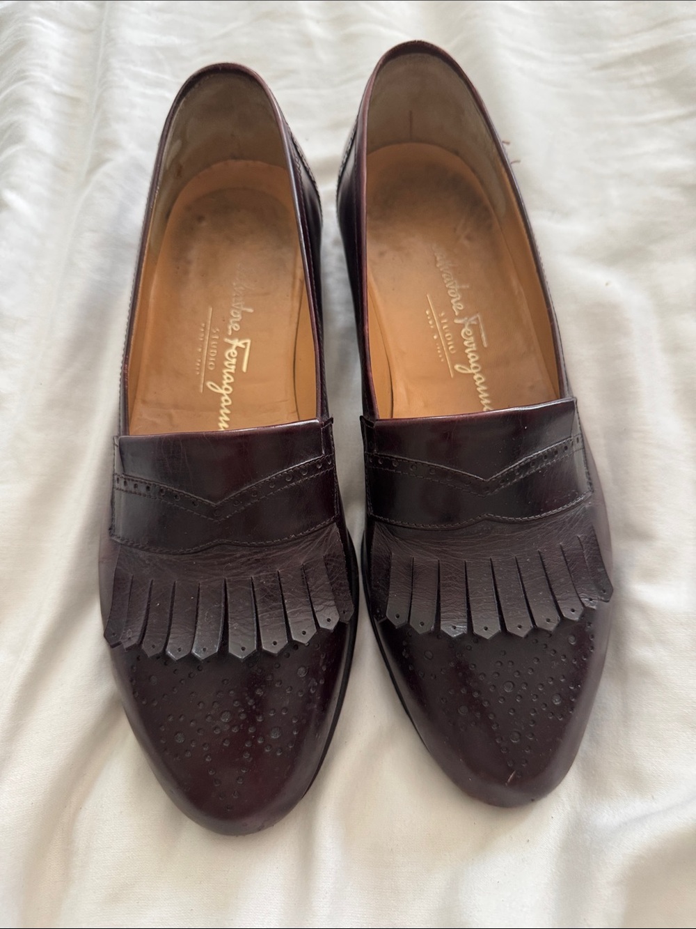 Vintage Salvatore Ferragamo Men’s Burgundy Leather Kiltie Loafers